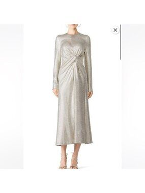 Galvan London Silver Long Sleeve Long Gown Dress Size US 12 Formal Evening Read*